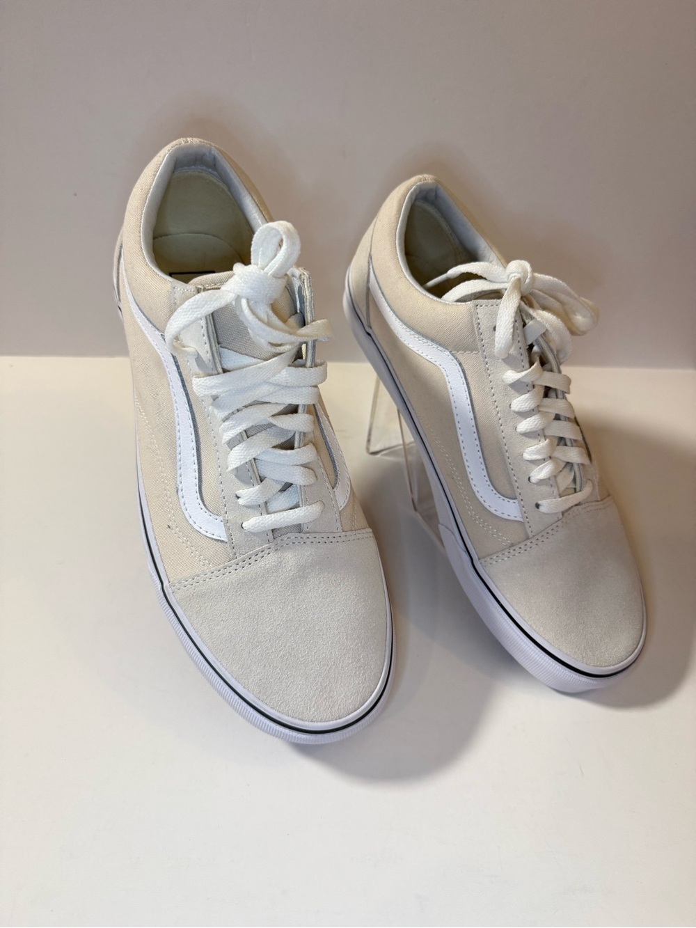 Vans Women’s Old Skool Low-Top Sneakers in Cream and White